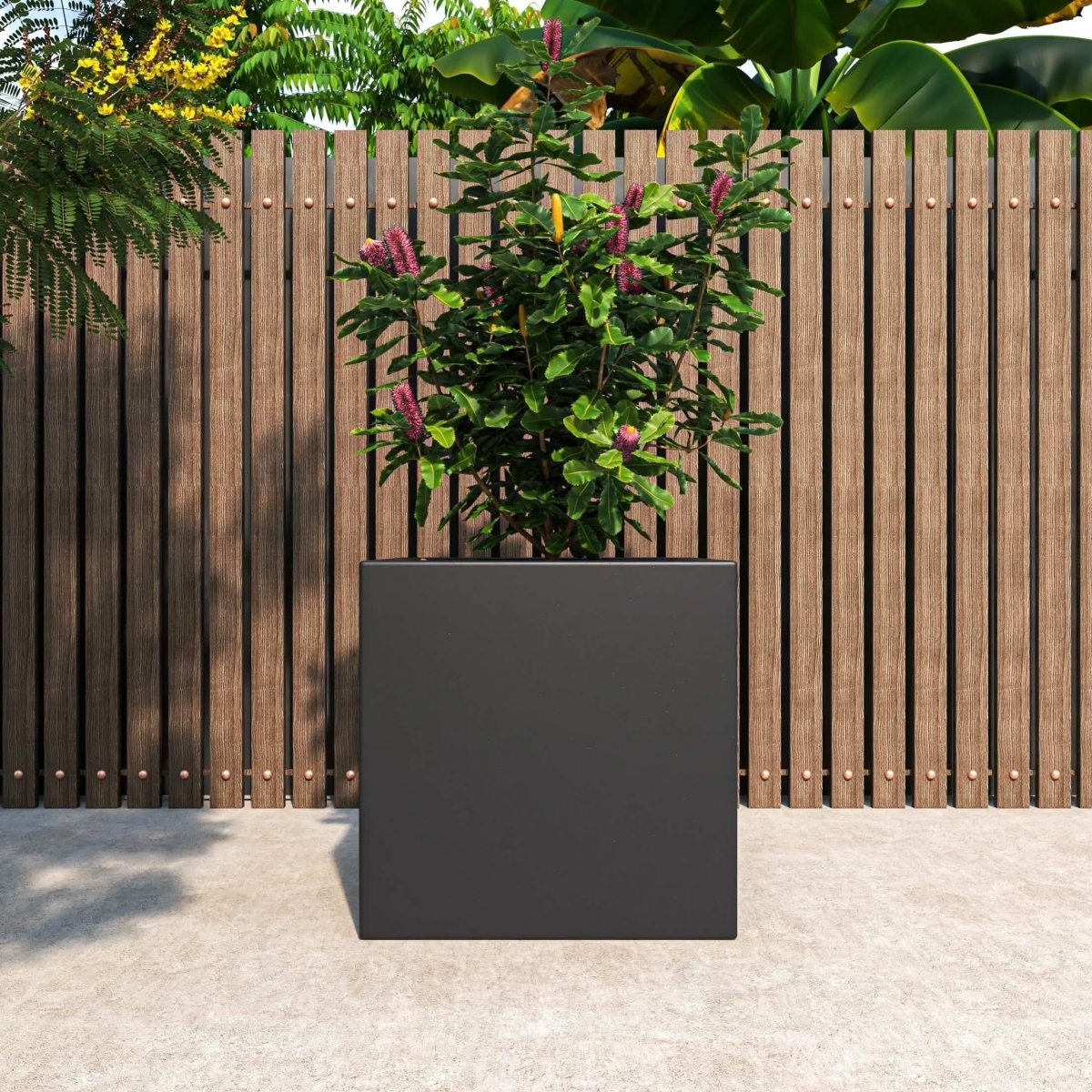 Fern Fiberstone and MGO Clay Mid - Century Modern Square Planter Pot for Indoor and Outdoor