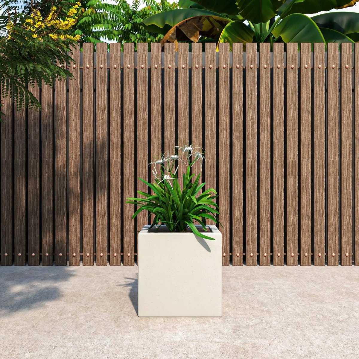 Fern Fiberstone and MGO Clay Mid - Century Modern Square Planter Pot for Indoor and Outdoor