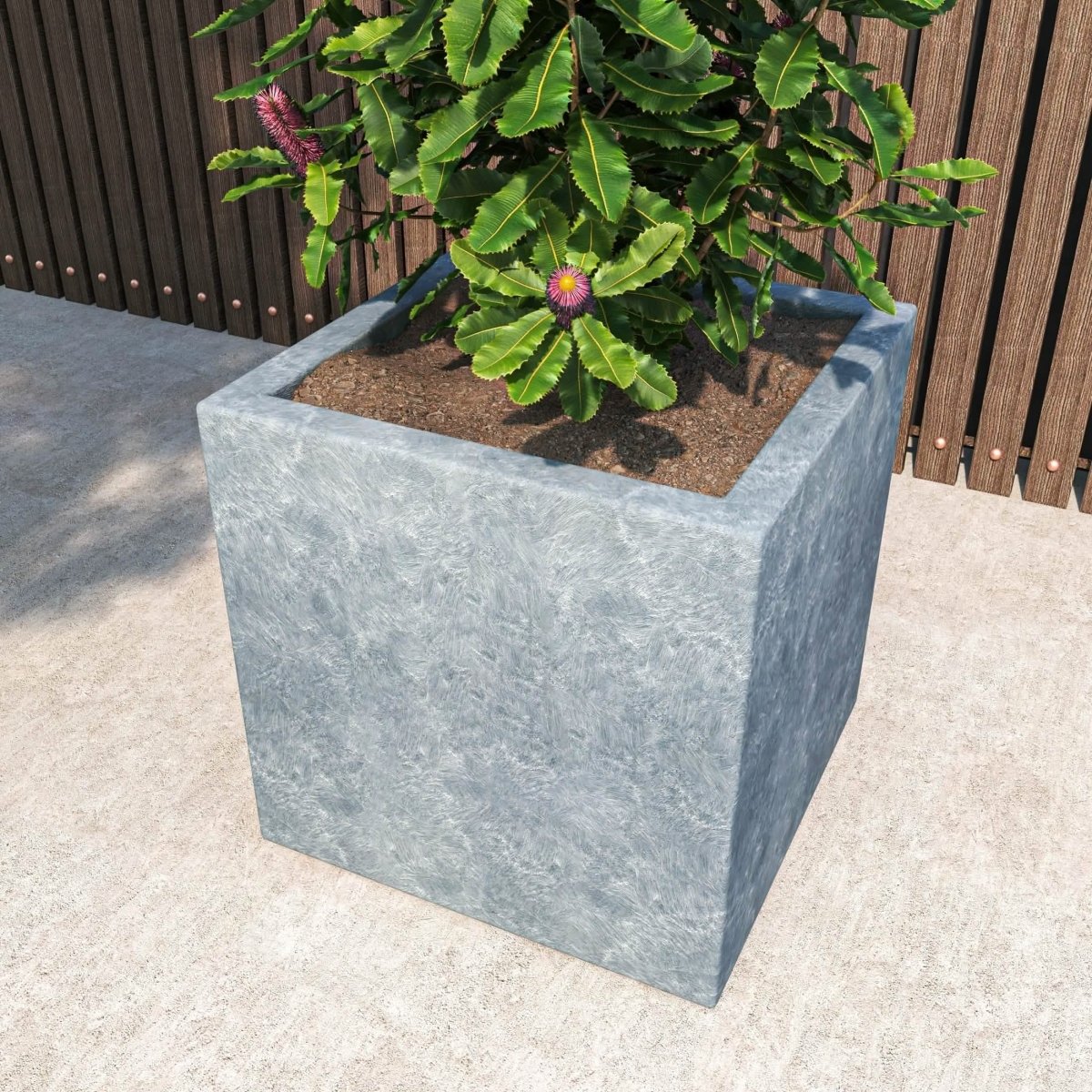 Fern Fiberstone and MGO Clay Mid - Century Modern Square Planter Pot for Indoor and Outdoor