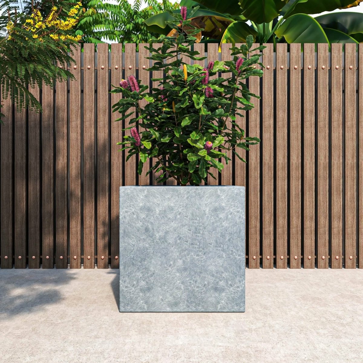 Fern Fiberstone and MGO Clay Mid - Century Modern Square Planter Pot for Indoor and Outdoor