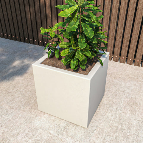 Fern Fiberstone and MGO Clay Mid-Century Modern Square Planter Pot for Indoor and Outdoor