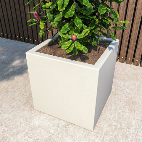 Fern Fiberstone and MGO Clay Mid-Century Modern Square Planter Pot for Indoor and Outdoor