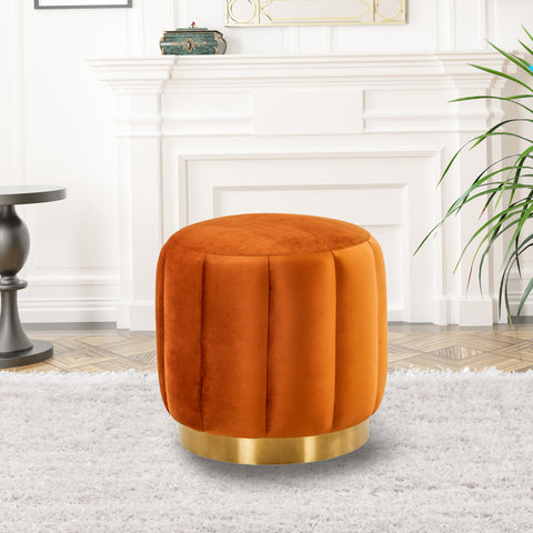 Franklin 19" Round Velvet Ottoman With Gold Base