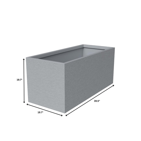 Flora Modern Rectangular Planter Pot in Fiberstone and Clay Weather Resistant Design in Grey