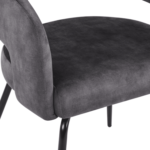 Gavin Dining Chair Upholstered in Leather/Velvet with Open Curved Backrest in Black Iron