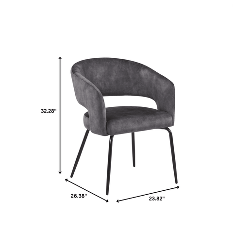 Gavin Dining Chair Upholstered in Leather/Velvet with Open Curved Backrest in Black Iron