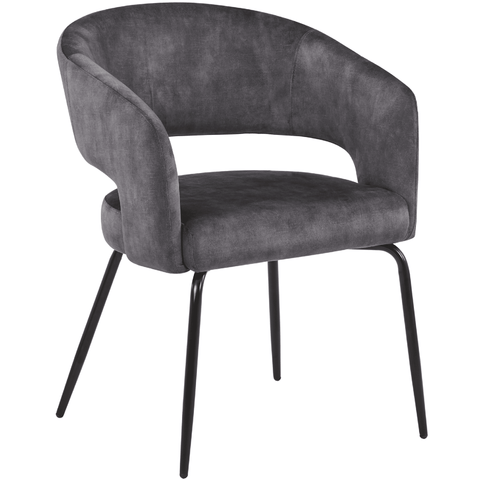 Gavin Dining Chair Upholstered in Leather/Velvet with Open Curved Backrest in Black Iron