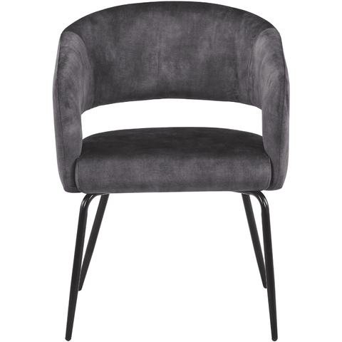 Gavin Dining Chair Upholstered in Leather/Velvet with Open Curved Backrest in Black Iron