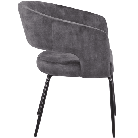 Gavin Dining Chair Upholstered in Leather/Velvet with Open Curved Backrest in Black Iron