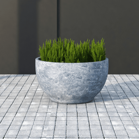 Grove Modern Fiberstone Round Planter Weather Resistant Design Plant Pot