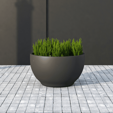 Grove Modern Fiberstone Round Planter Weather Resistant Design Plant Pot