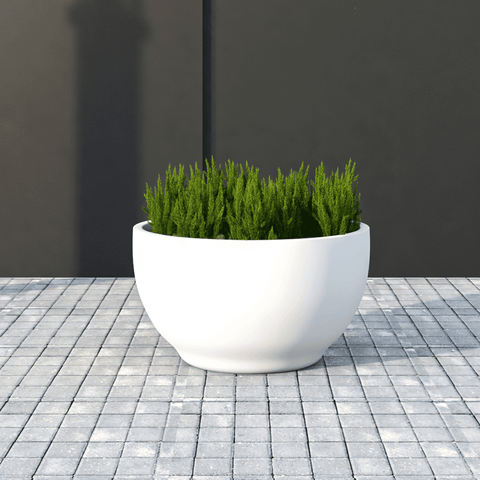 Grove Modern Fiberstone Round Planter Weather Resistant Design Plant Pot