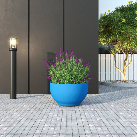 Grove Modern Fiberstone Round Planter Weather Resistant Design Plant Pot