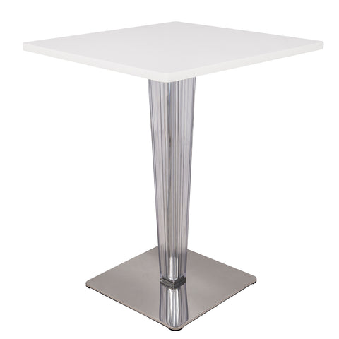 Glen Square Dining Table with a Square MDF Tabletop in Acrylic and Chrome Metal Base