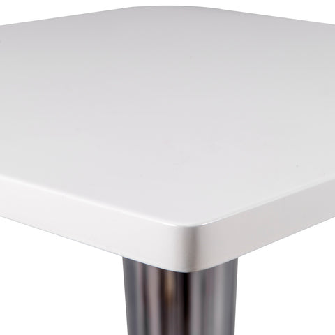 Glen Square Dining Table with a Square MDF Tabletop in Acrylic and Chrome Metal Base