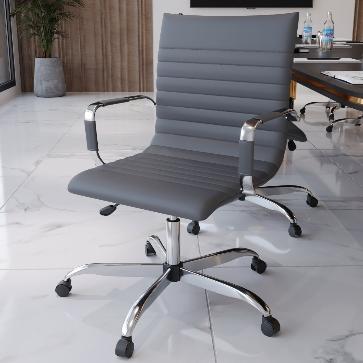Harris Mid - Back Leather Adjustable Office Conference Chair with Armrests