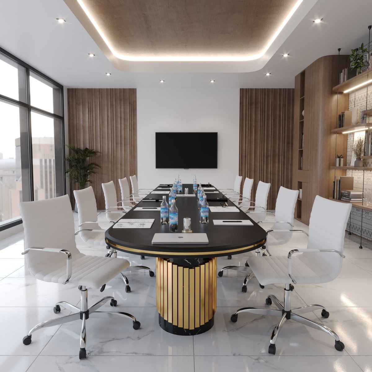 Harris Mid - Back Leather Adjustable Office Conference Chair with Armrests