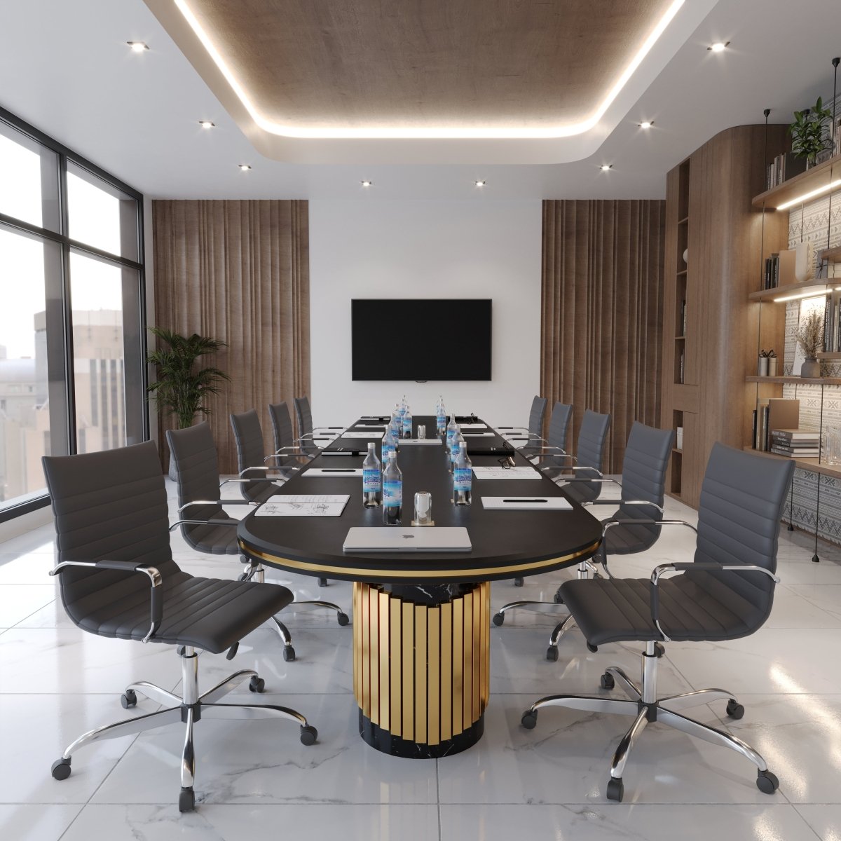 Harris Mid - Back Leather Adjustable Office Conference Chair with Armrests