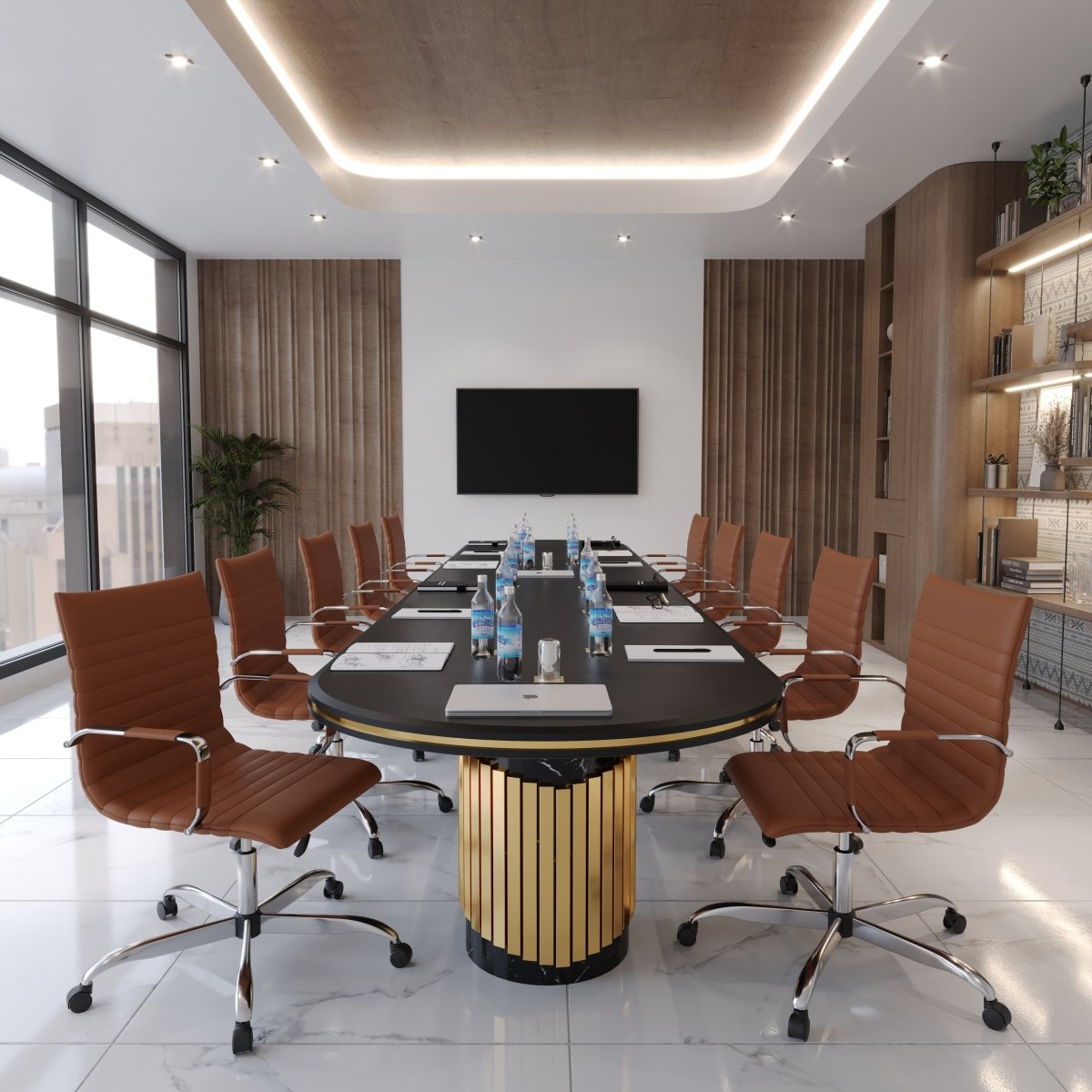 Harris Mid - Back Leather Adjustable Office Conference Chair with Armrests