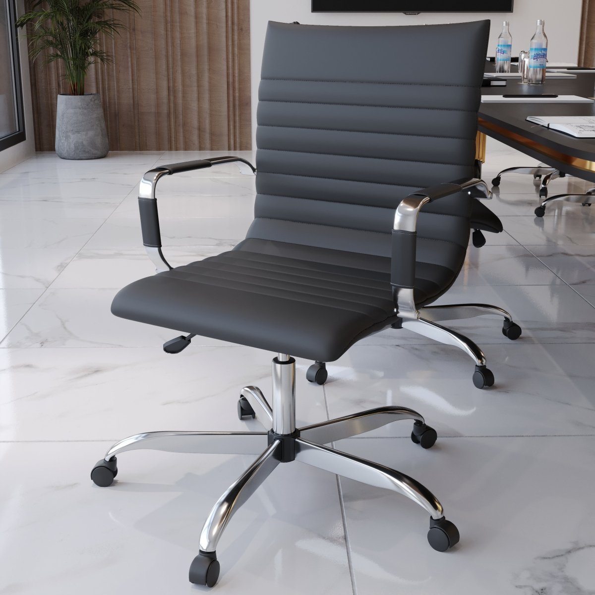 Harris Mid - Back Leather Adjustable Office Conference Chair with Armrests