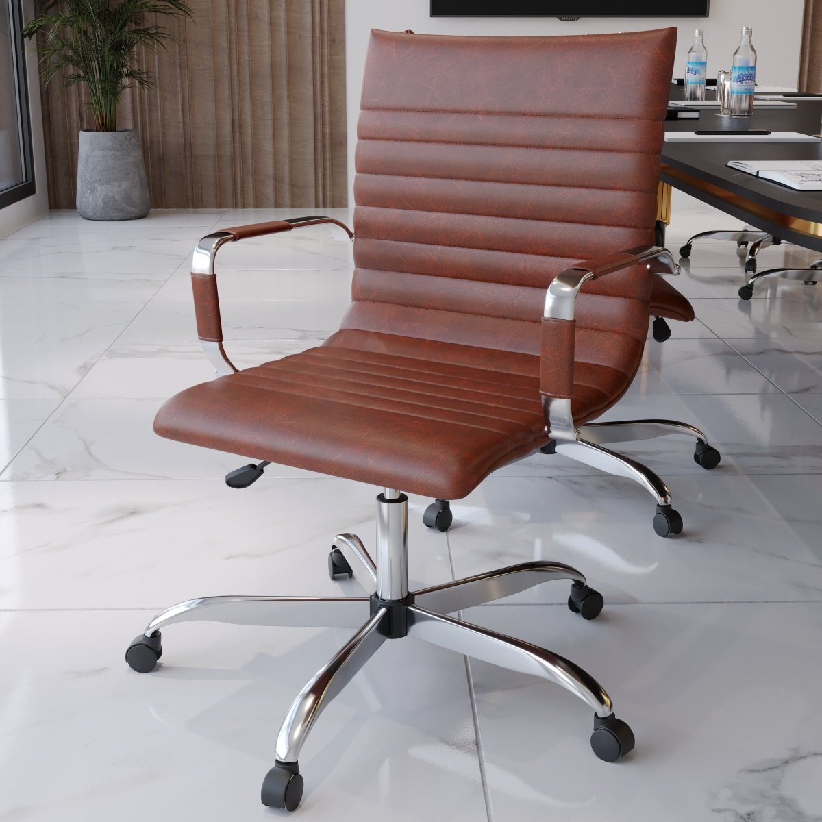 Harris Mid - Back Leather Adjustable Office Conference Chair with Armrests