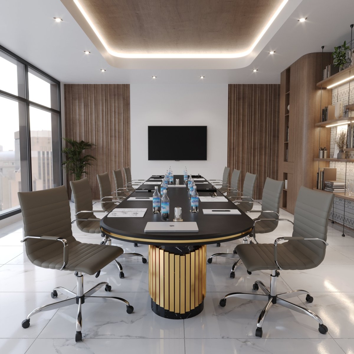 Harris Mid - Back Leather Adjustable Office Conference Chair with Armrests