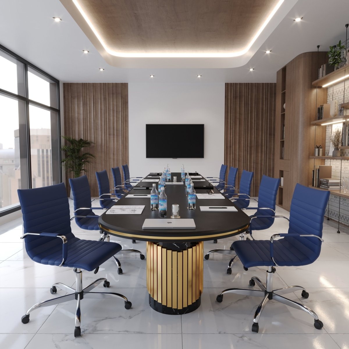 Harris Mid - Back Leather Adjustable Office Conference Chair with Armrests