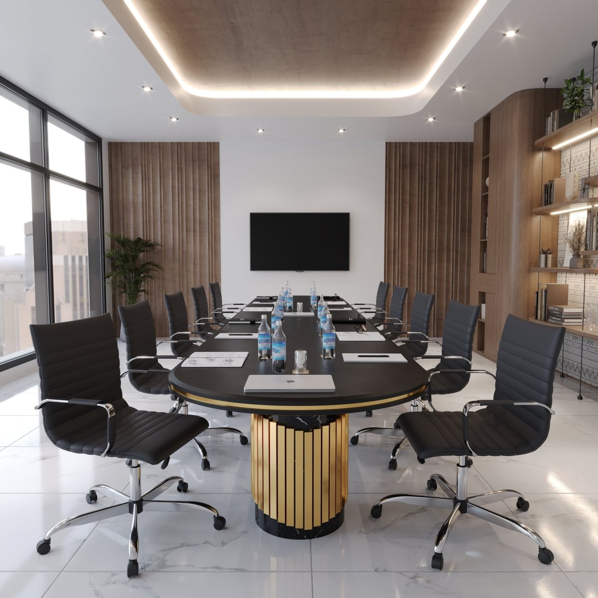 Harris Mid - Back Leather Adjustable Office Conference Chair with Armrests