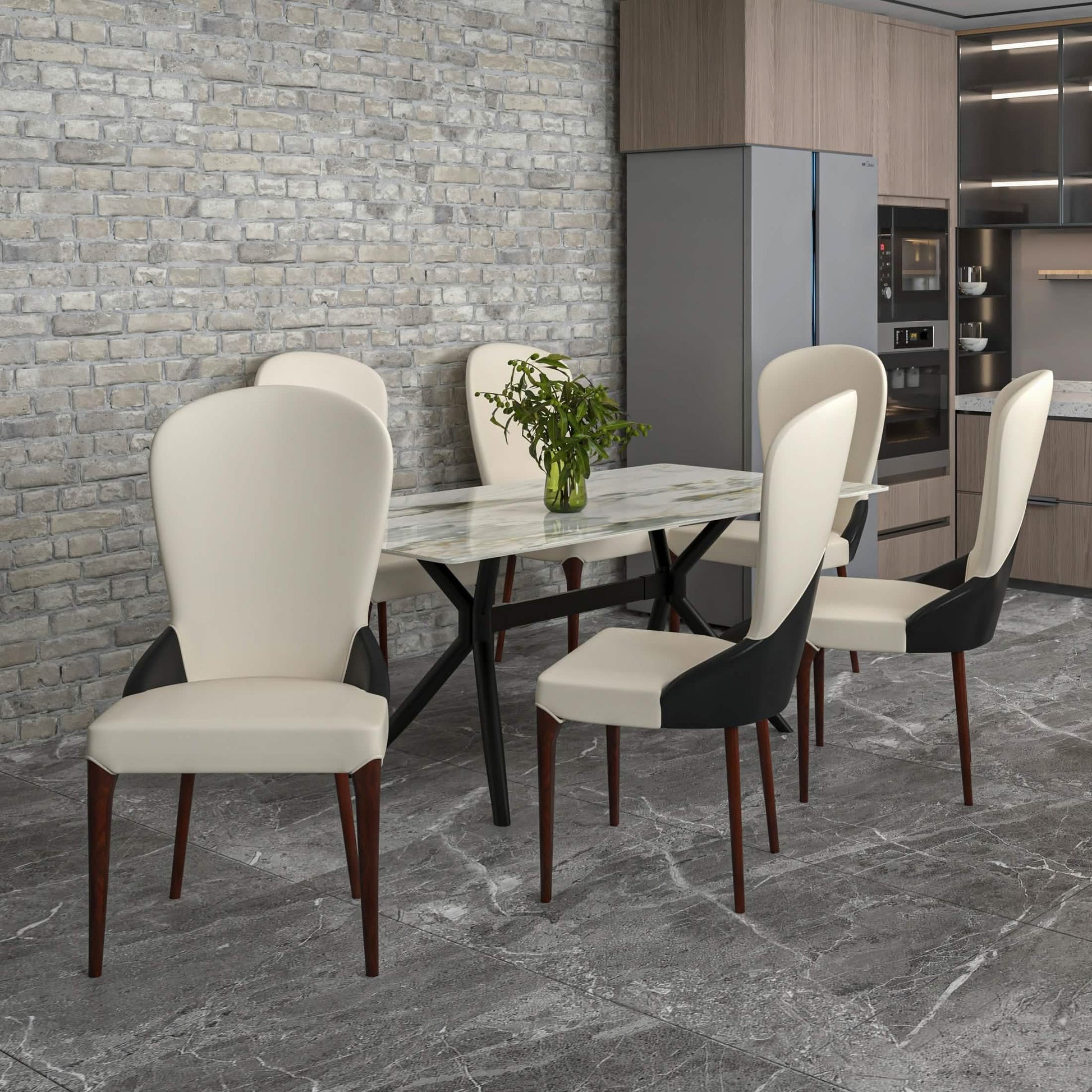 Havana Leather Dining Chair with a Two - Tone Color Design and Rubberwood Legs