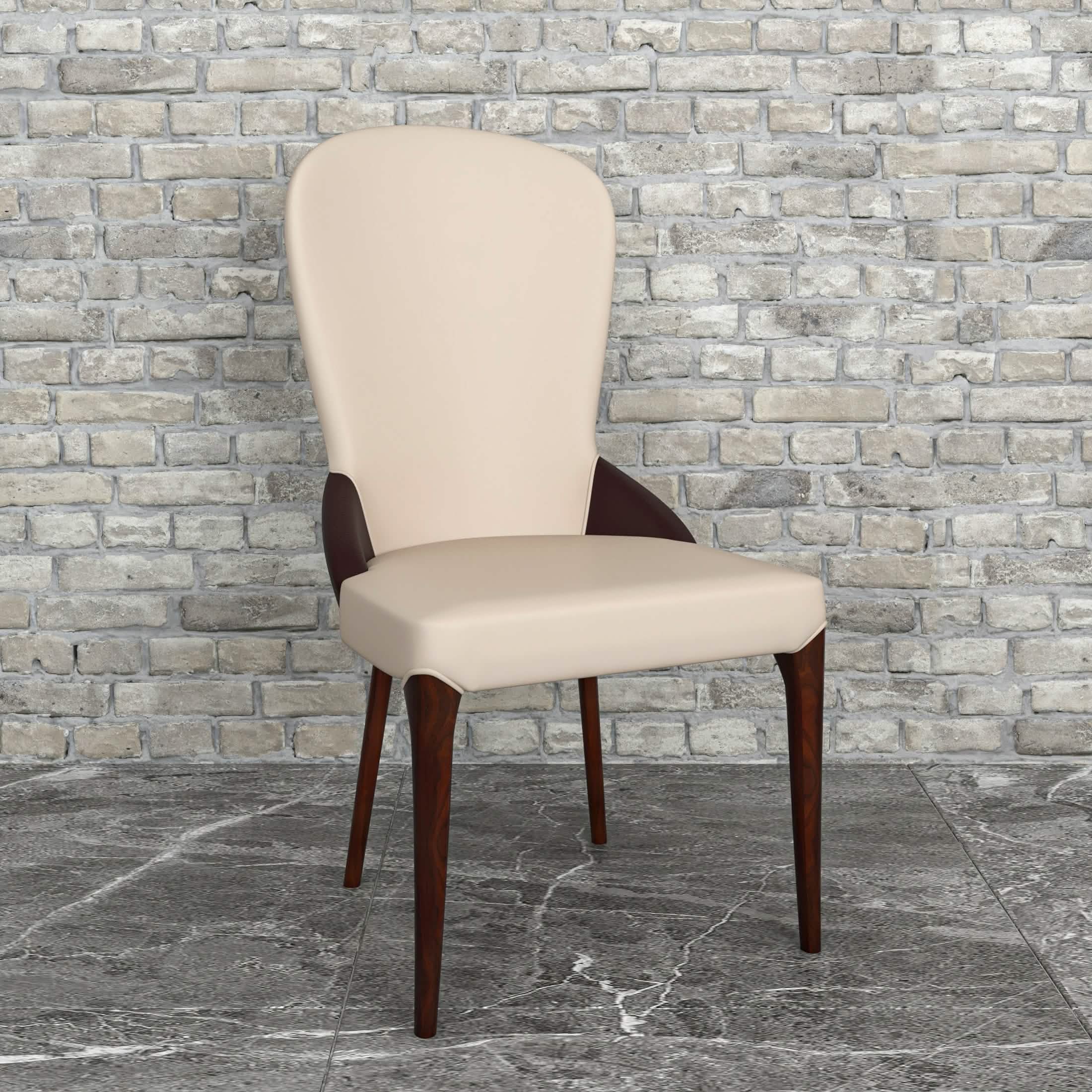 Havana Leather Dining Chair with a Two - Tone Color Design and Rubberwood Legs