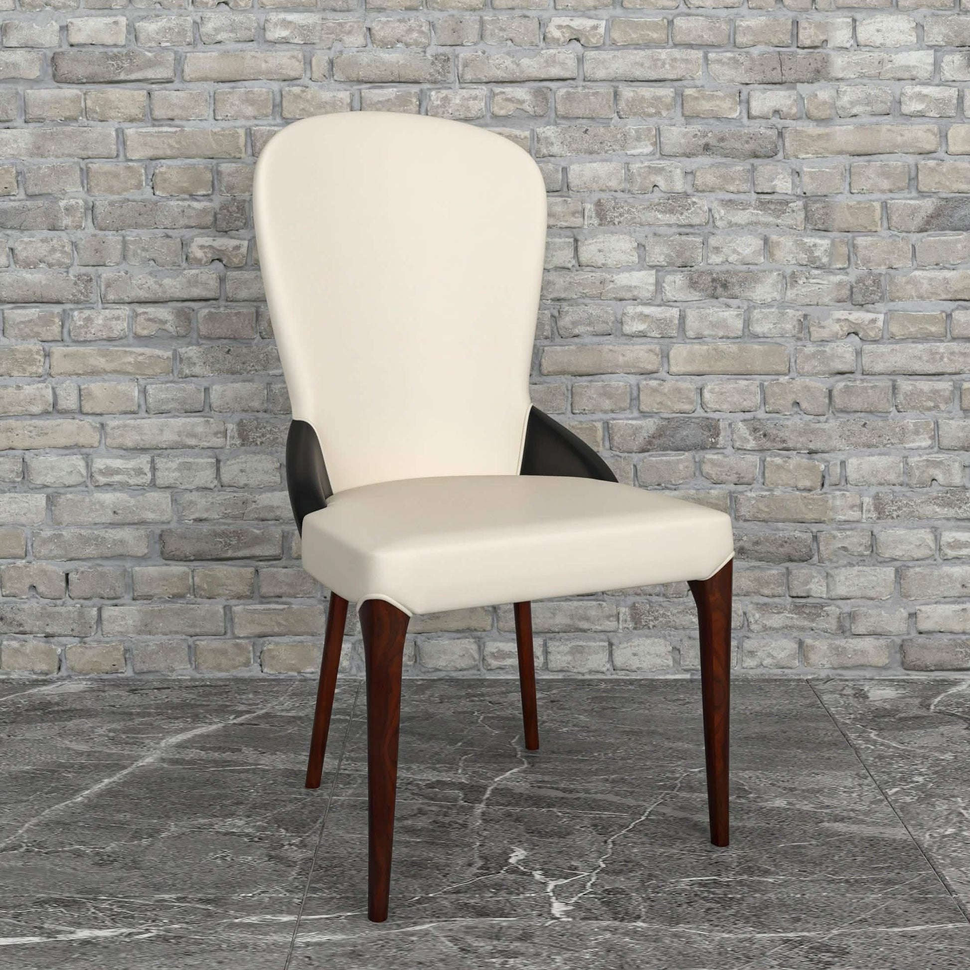 Havana Leather Dining Chair with a Two - Tone Color Design and Rubberwood Legs