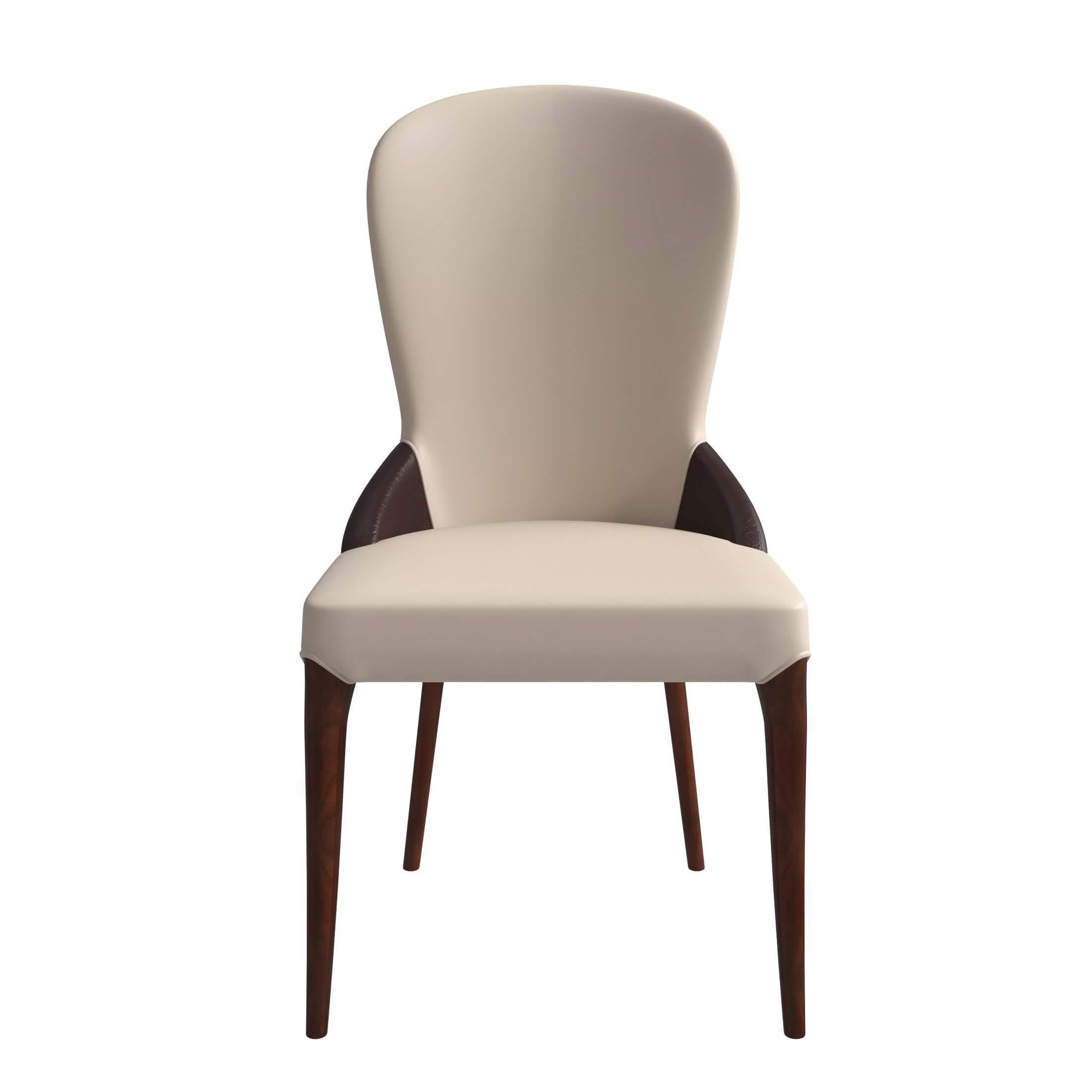 Havana Leather Dining Chair with a Two - Tone Color Design and Rubberwood Legs