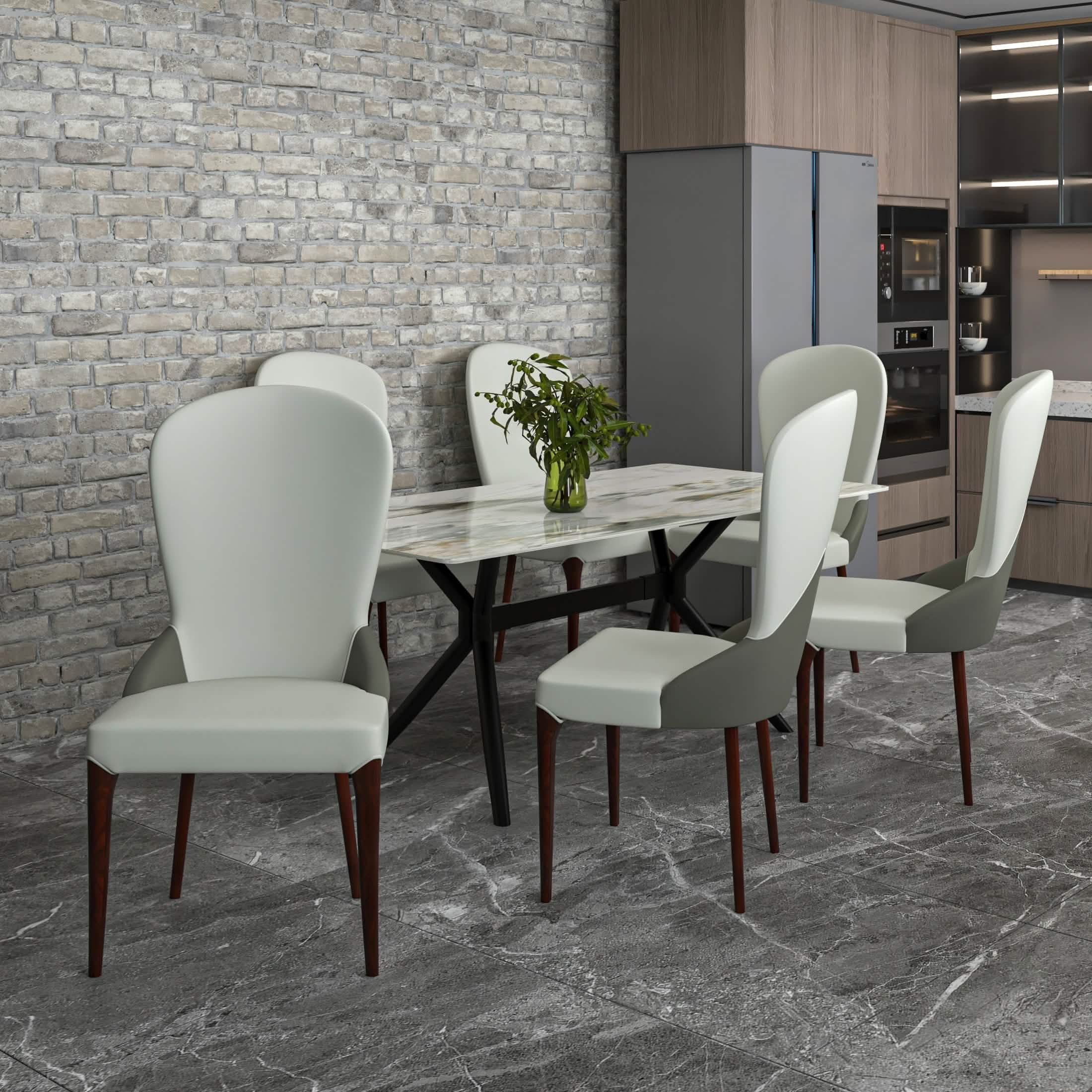 Havana Leather Dining Chair with a Two - Tone Color Design and Rubberwood Legs