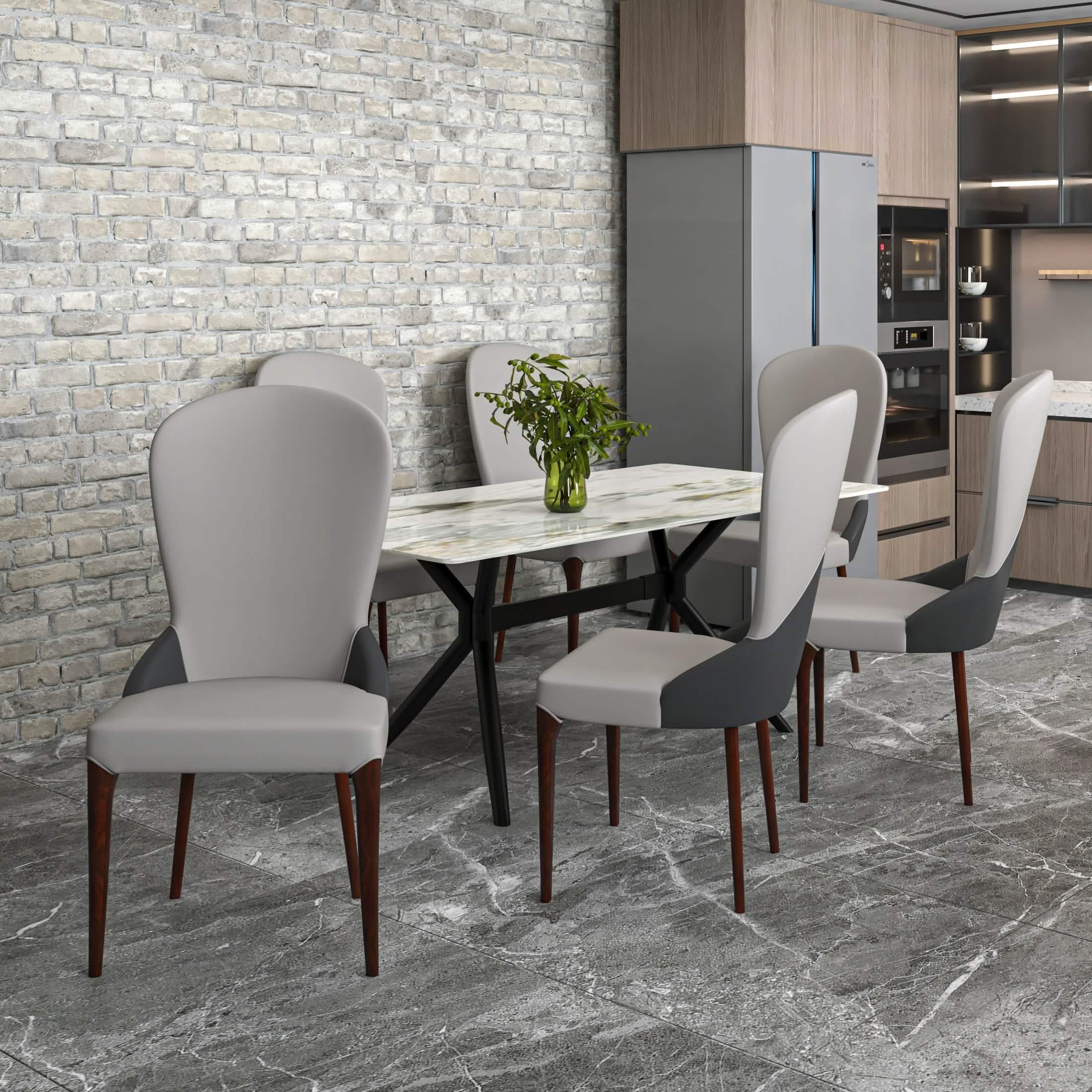 Havana Leather Dining Chair with a Two - Tone Color Design and Rubberwood Legs