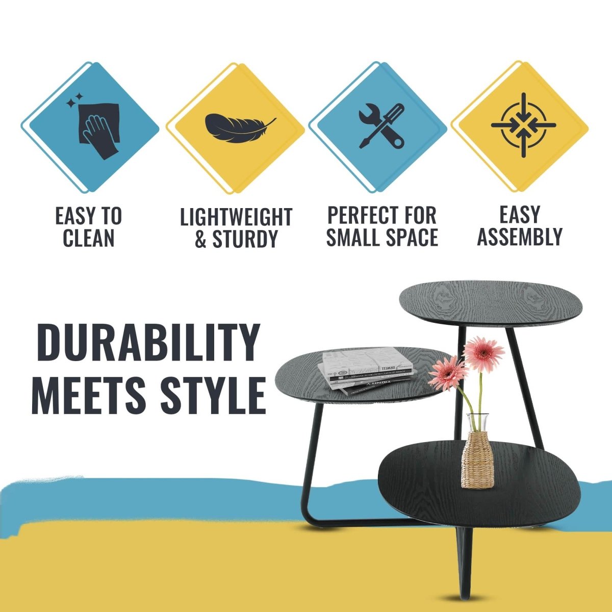 Hazelton Multi - Top End Tables with Manufactured Wood Top and Powder Coated Steel Frame