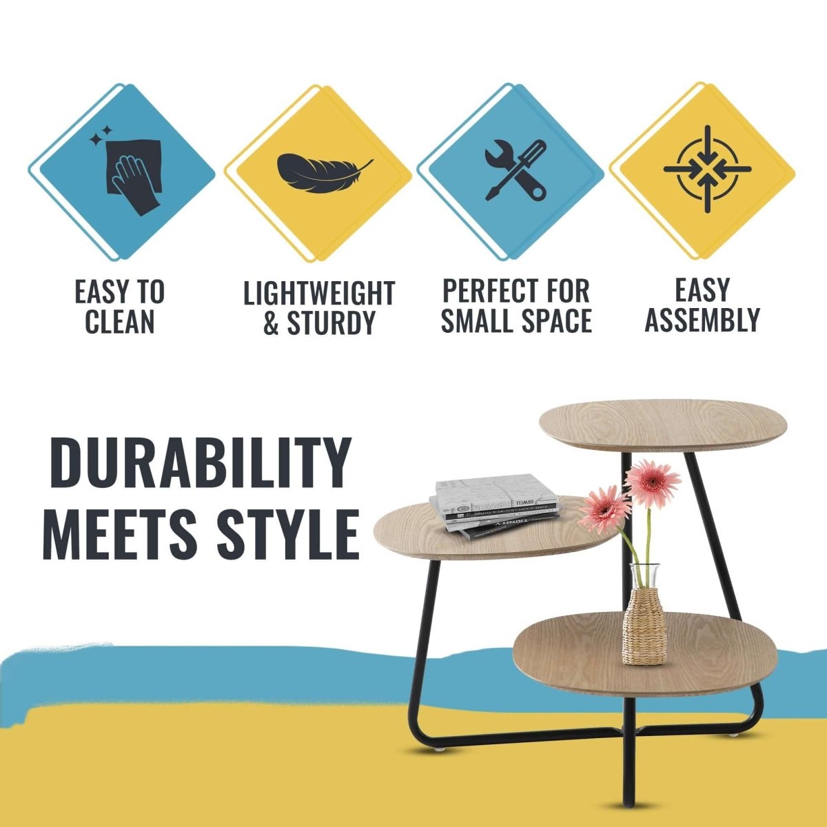 Hazelton Multi - Top End Tables with Manufactured Wood Top and Powder Coated Steel Frame