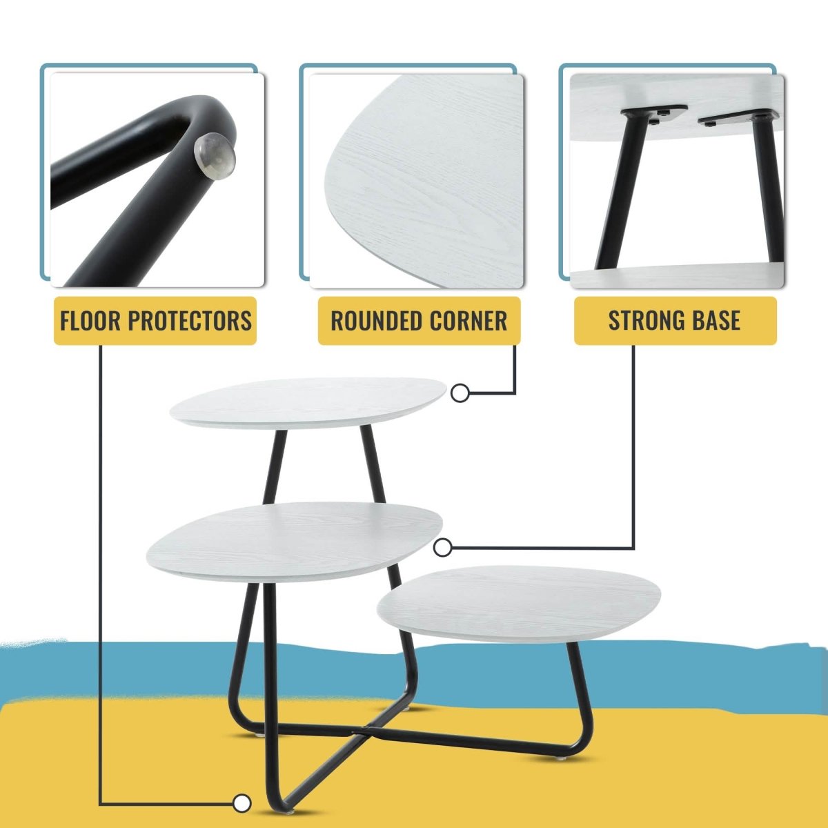 Hazelton Multi - Top End Tables with Manufactured Wood Top and Powder Coated Steel Frame
