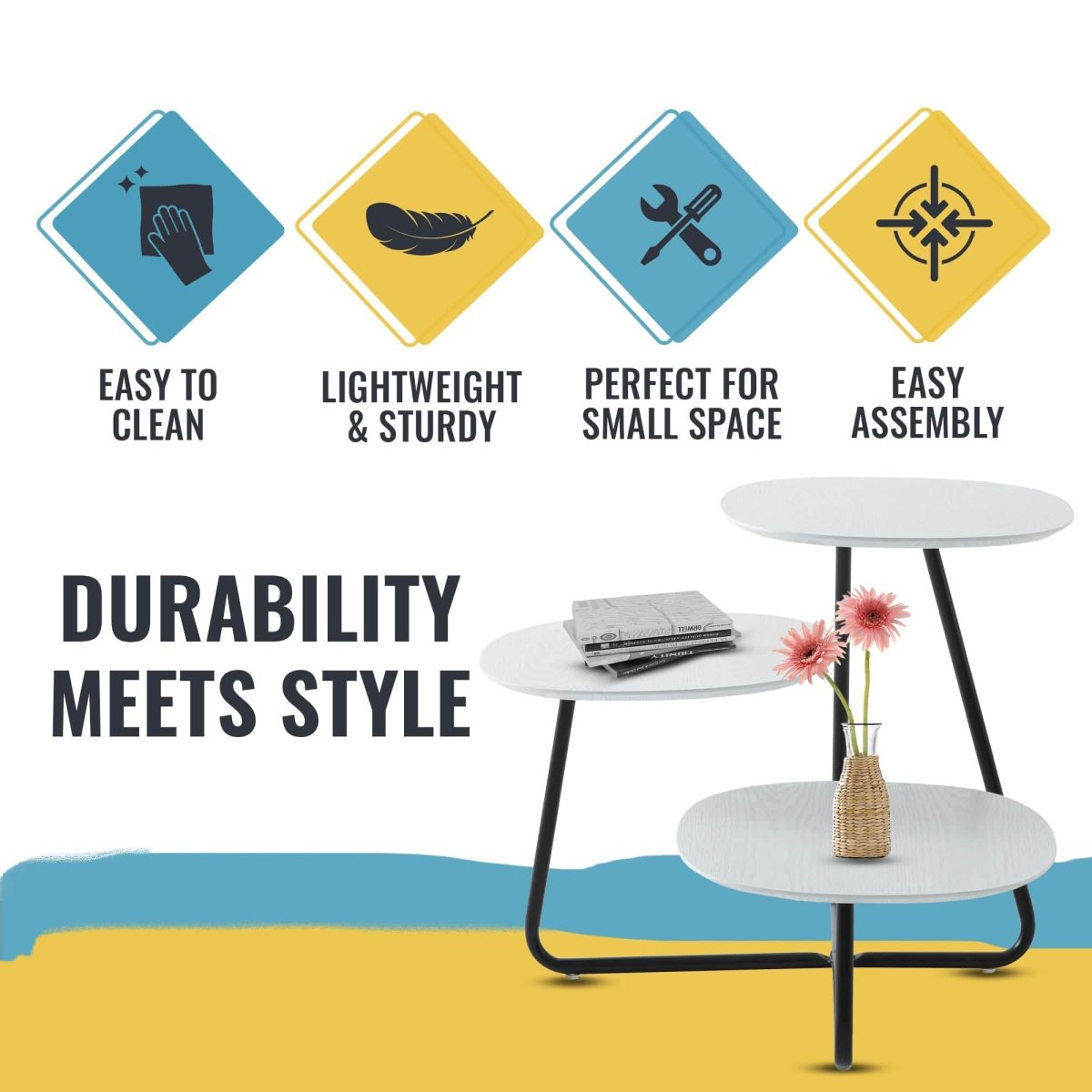 Hazelton Multi - Top End Tables with Manufactured Wood Top and Powder Coated Steel Frame