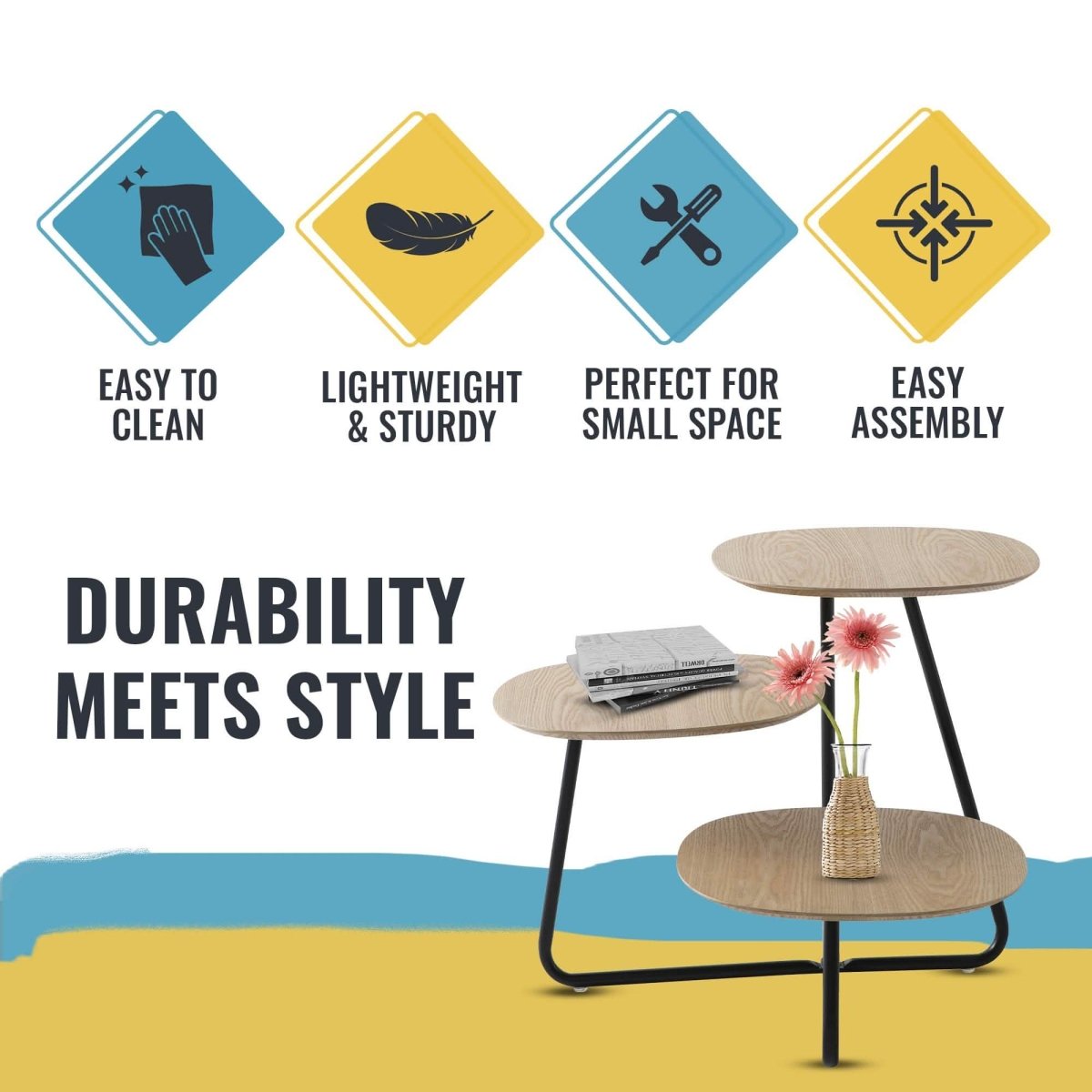 Hazelton Multi - Top End Tables with Manufactured Wood Top and Powder Coated Steel Frame