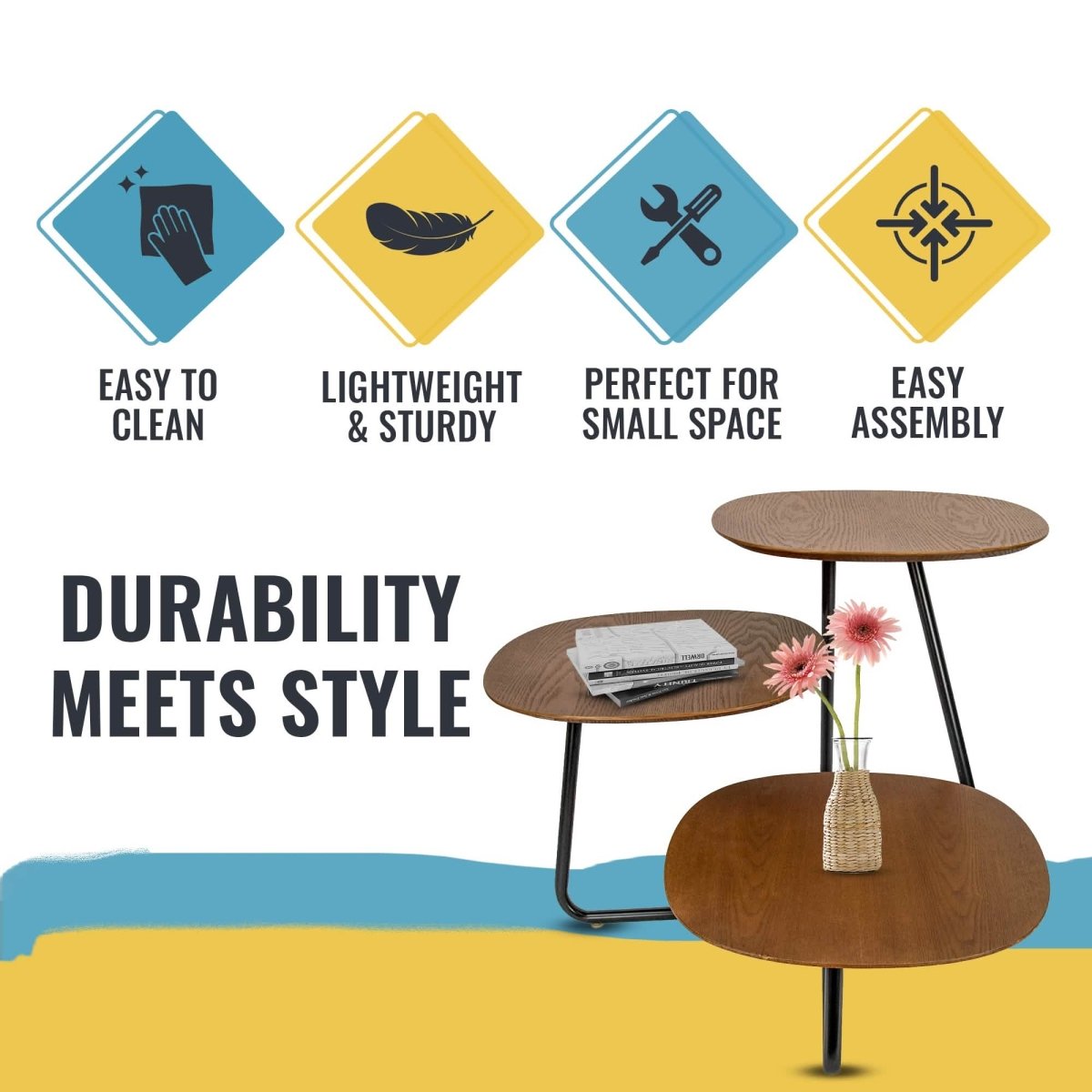 Hazelton Multi - Top End Tables with Manufactured Wood Top and Powder Coated Steel Frame