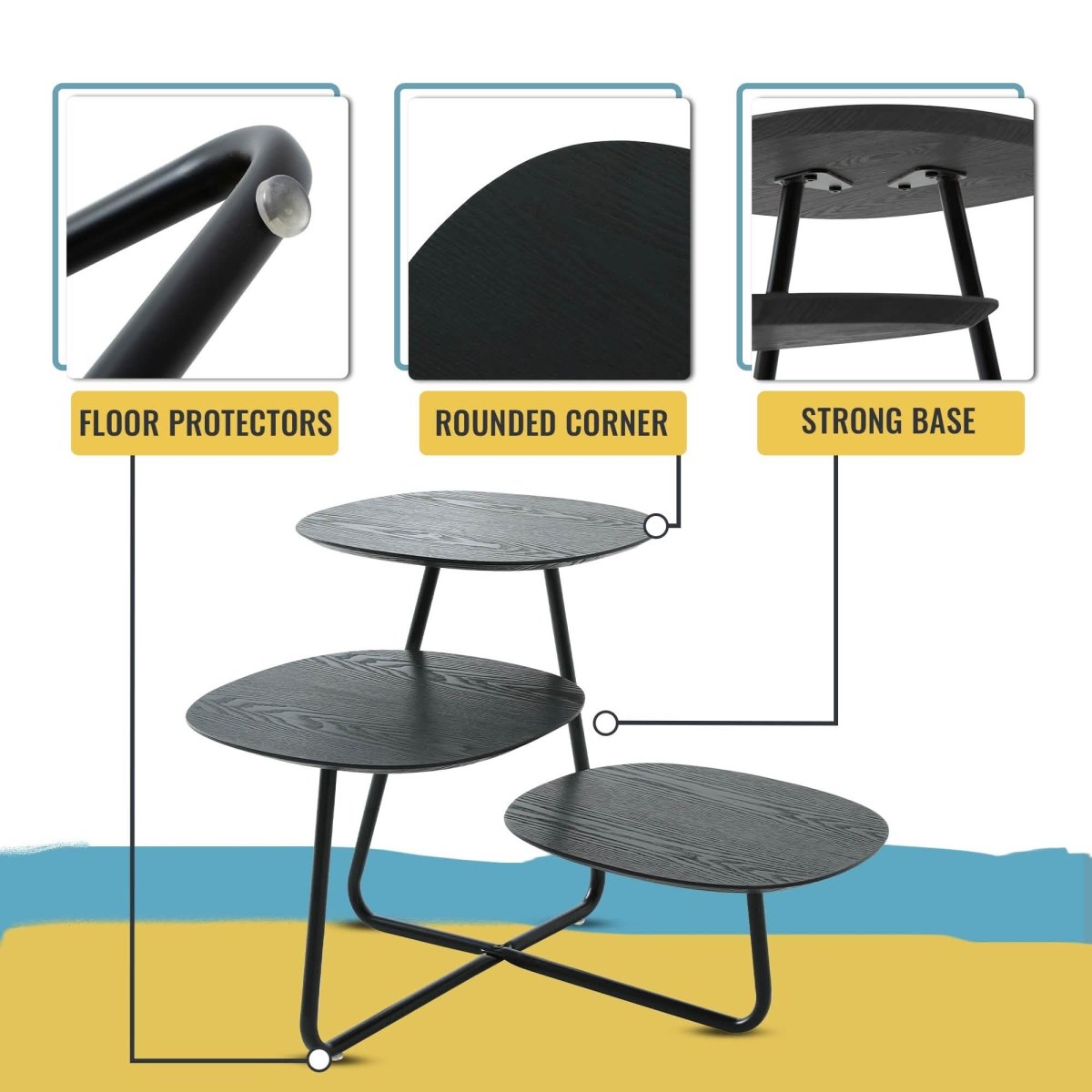 Hazelton Multi - Top End Tables with Manufactured Wood Top and Powder Coated Steel Frame