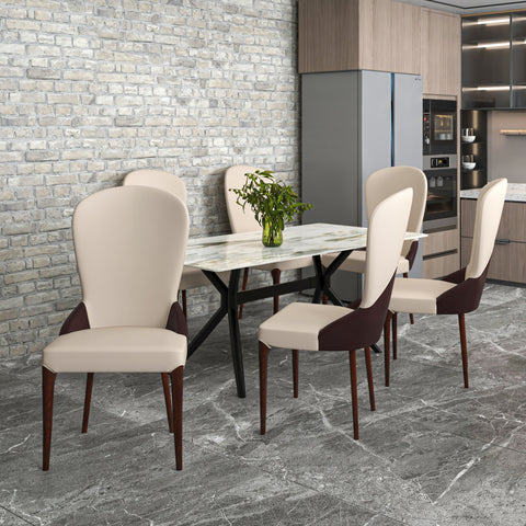 Havana Leather Dining Chair with a Two-Tone Color Design and Rubberwood Legs