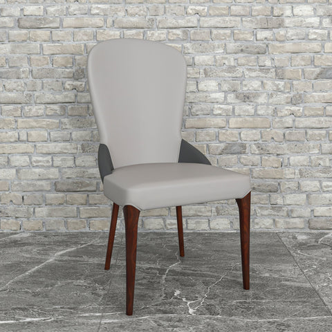 Havana Leather Dining Chair with a Two-Tone Color Design and Rubberwood Legs