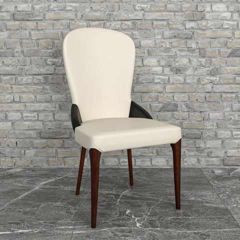 Havana Leather Dining Chair with a Two-Tone Color Design and Rubberwood Legs