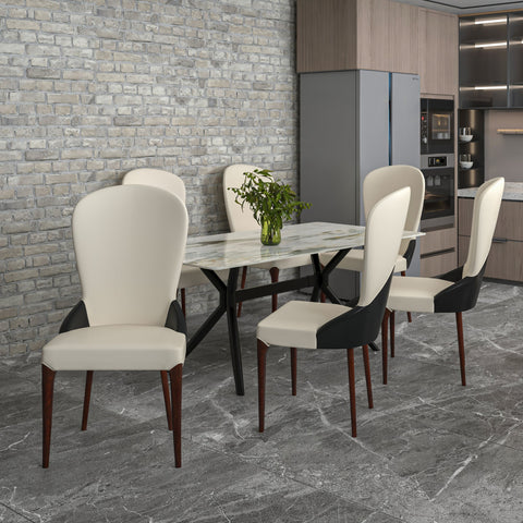 Havana Leather Dining Chair with a Two-Tone Color Design and Rubberwood Legs