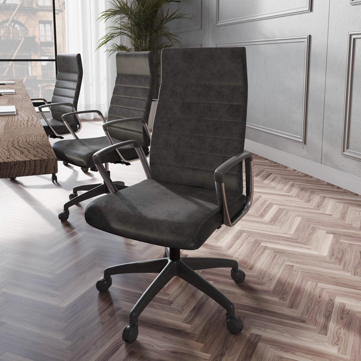 Hilton High - Back Leather Office Chair Adjustable Seat Height in Nylon
