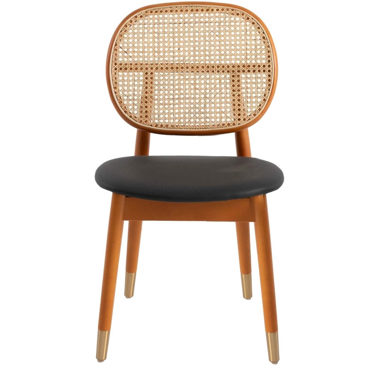 Holbeck Wicker Dining Chair with Upholstered Leather Seat and Beech Wood Legs