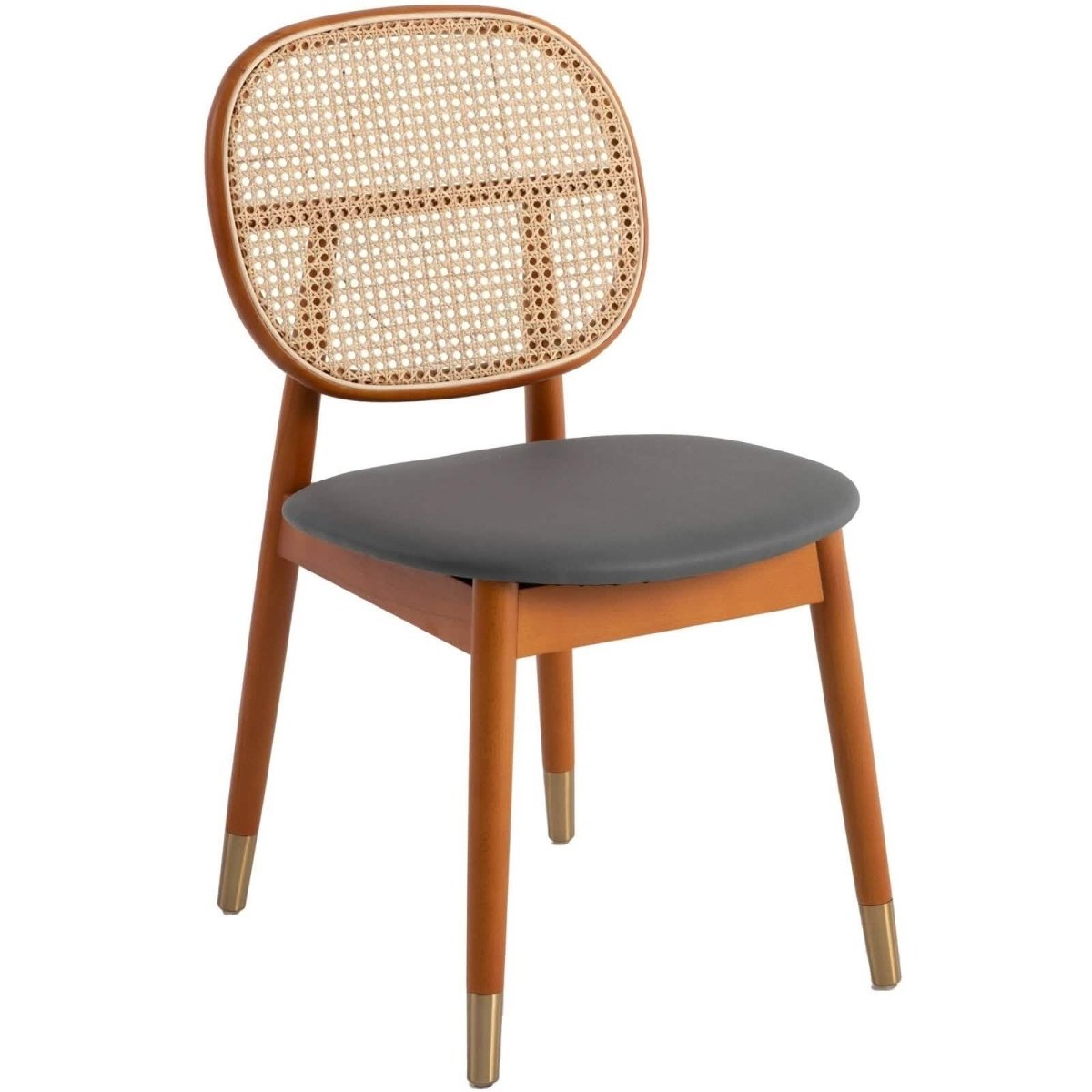 Holbeck Wicker Dining Chair with Upholstered Leather Seat and Beech Wood Legs