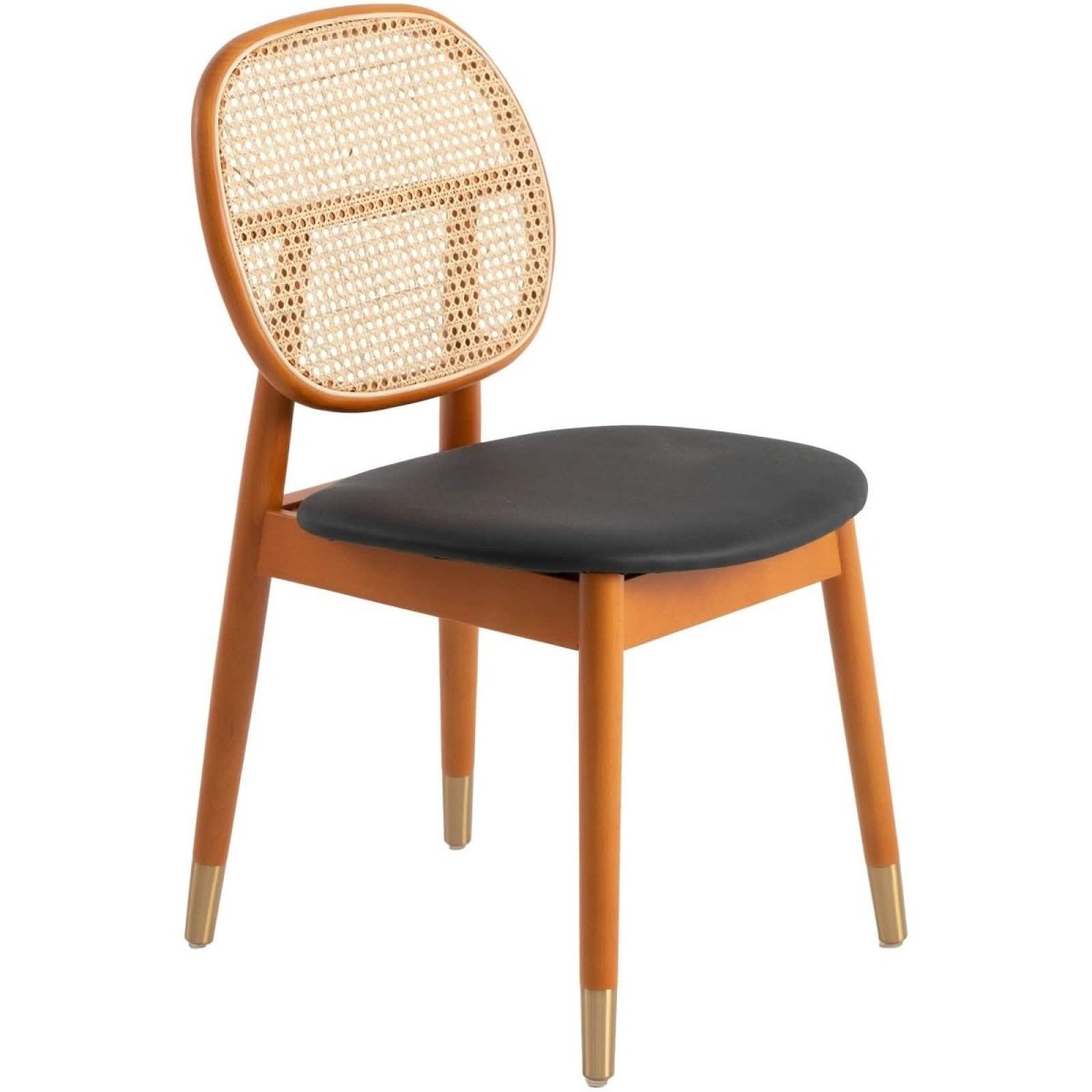 Holbeck Wicker Dining Chair with Upholstered Leather Seat and Beech Wood Legs