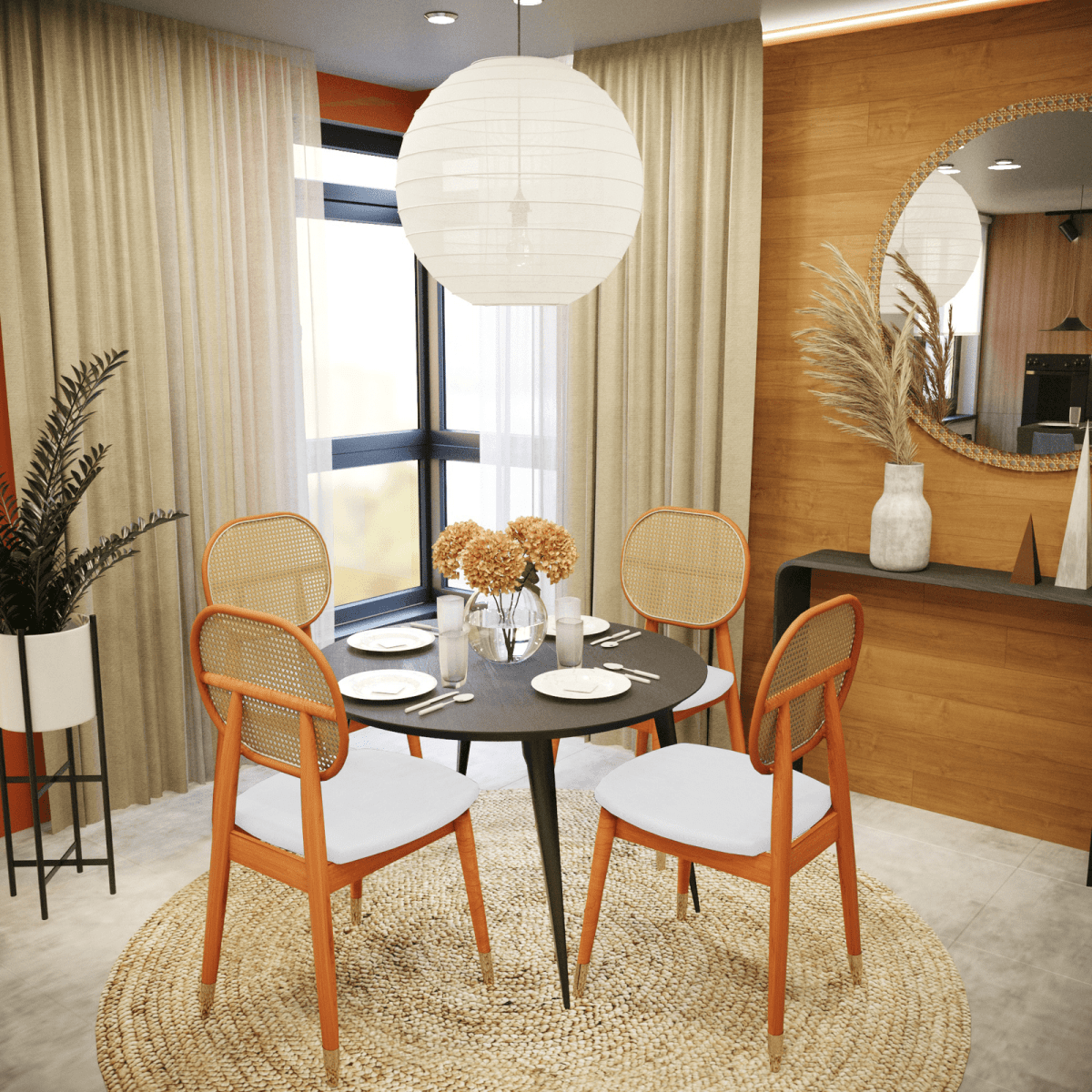 Holbeck Wicker Dining Chair with Upholstered Leather Seat and Beech Wood Legs